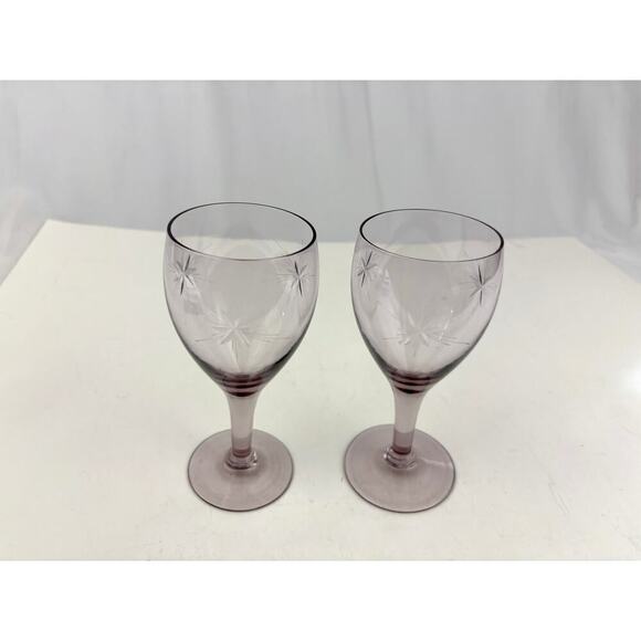 VTG Clear Purple Mid Century Barware Starburst Wine Glasses Set of 2 1970s - Picture 14 of 16